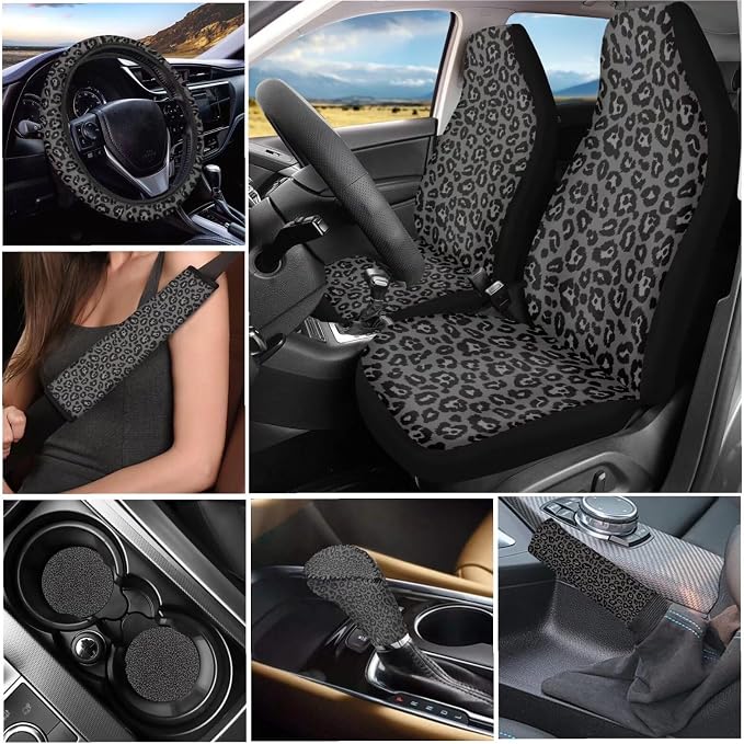 Tupalatus Spotted Print Car Seat Covers Set of 9,Car Hand Brake Cover,Gear Shift Knob Cover,Seat Belt Pads,Car Coaster,Steering Wheel Cover Universal Fit for Car Truck SUV