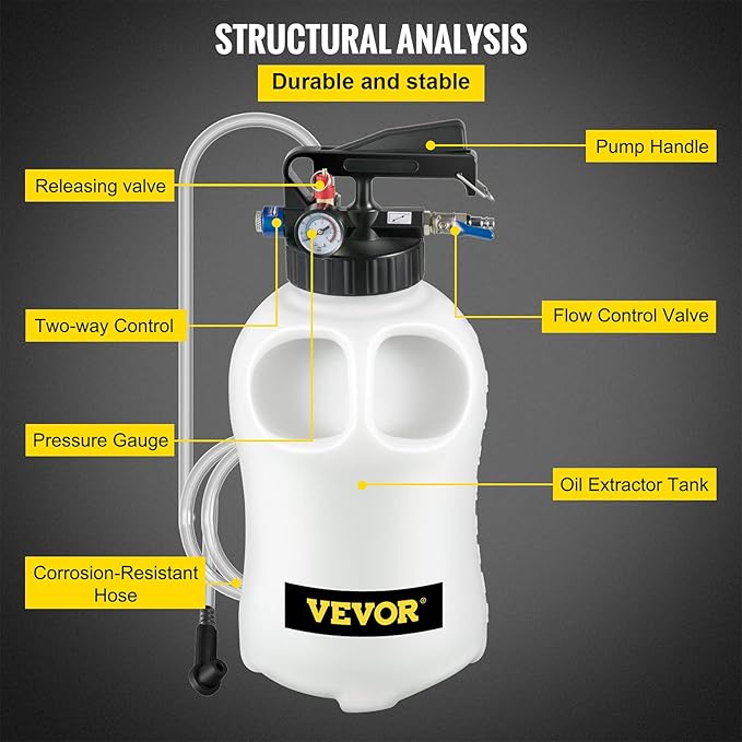 VEVOR Transmission Fluid Pump 2 Way ATF Refill System Dispenser, Oil and Liquid Extractor 10 Liter Large Capacity, Automatic Transmission Fluid Pump Tool Set with 14 Pieces ATF Filler Adapters