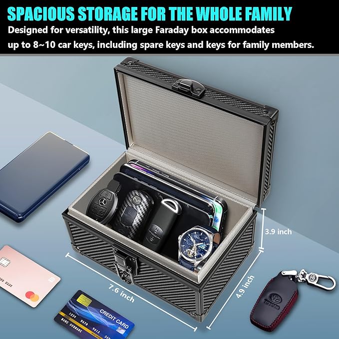 Faraday Signal Blocking Box for Car Key Fob, Keyless Entry Car Key Fob Protector Shielding Cage (Carbon Fiber Black)