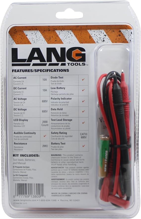 Lang Tools 13809 CAT III Digital Multimeter, Black, One Size