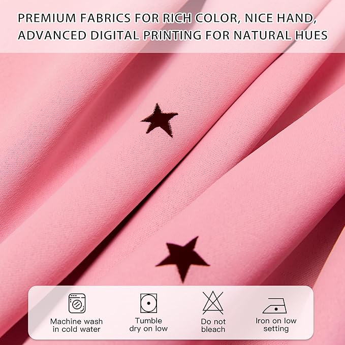 XiDi Pink Curtains with Sheer Overlay for Girls Bedroom 2 Panels Blackout Double Layer Curtains 45 Inches Length for Kids Princess Nursery Room Star Cut Out Grommet Small Window Drapes W34 X L45