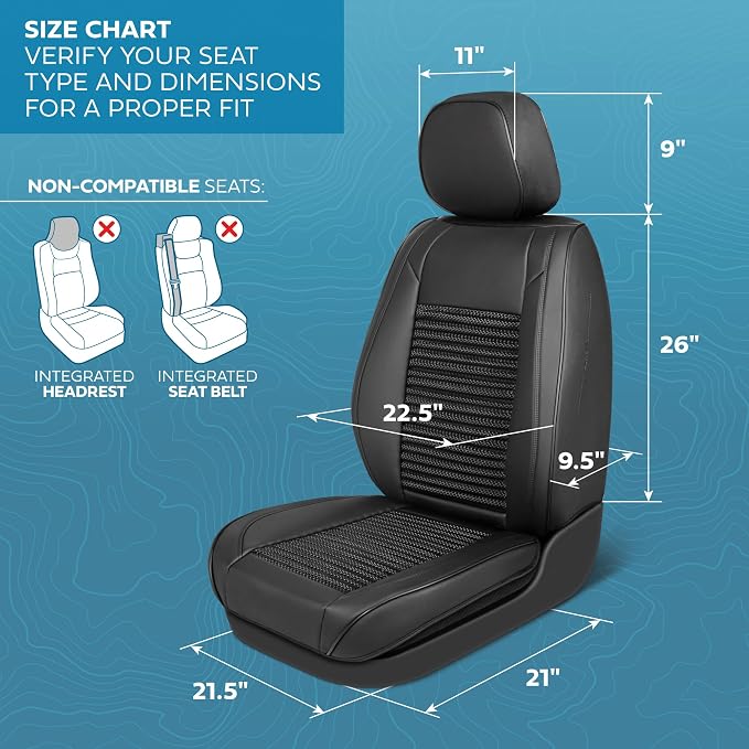 MotorBox Elite Edition Faux Leather & All Weather Wicker Seat Covers for Cars, Trucks, & SUV - 2 Black Car Seat Covers for Front Seats - Universal Fit Car Accessories Automotive Interior Protector