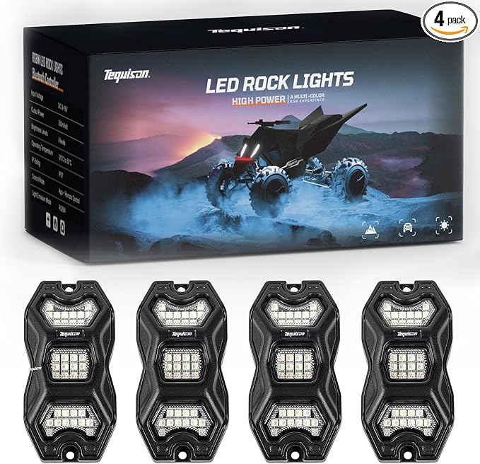 16 Million Color Rock Lights for Trucks - APP & RF Controlled RGBW Underglow LED Kit, 180° Wide Beam Aluminum Pods, 20 Dynamic Modes with Music Sync, Waterproof for UTV/ATV/Jeep/RV (4 Pods)