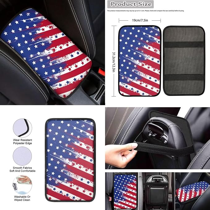 American Flag Seat Covers - 4th of July Independence Day Patriotic USA Flag Car Steering Wheel Cover, Seatbelt Armrest Pads, Coaster, Keychain - 12 Pcs Stars Stripes US Flag Car Interior Set