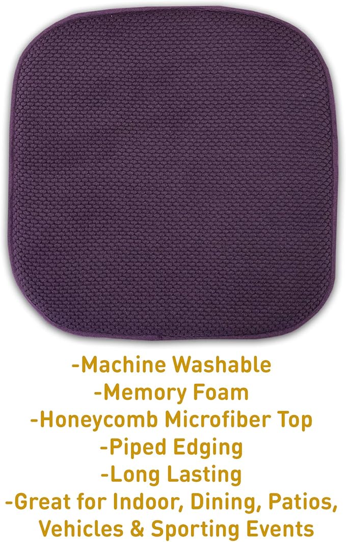 Sweet Home Collection Cushion Memory Foam Chair Pads Honeycomb Nonslip Back Seat Cover 16" x 16" 6 Pack Eggplant Purple