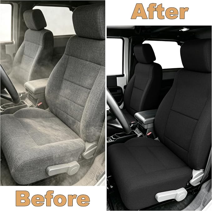 Custom Seat Covers for Jeep Wrangler Unlimited 4-Door 2008 2009 2010 Heavy Duty Cloth Protector Interior Accessories，Waterproof & Machine Washable, Foam Padded - Black（Front & Rear）