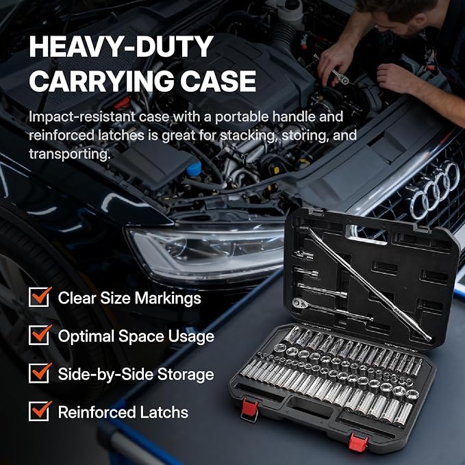 BLACK CANYON 73-Piece 3/8 Deep Socket Set, 6-Point Metric/SAE, Deep & Standard Sockets with 90-Tooth Ratchet, Breaker Bar & Heavy-Duty Case – Professional Grade for Demanding Applications