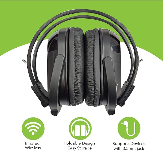 RP Accessories IR-601B Infrared Wireless Headphones, 2-Channel Folding Universal Rear Entertainment System IR Headphone for Car TV and DVD Player Audio, Set of 3