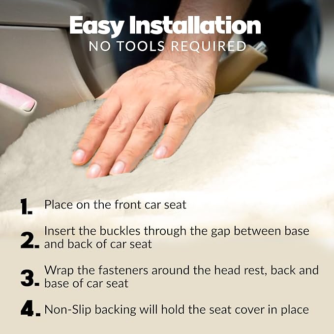 Natural Sheepskin Car Seat Covers for Women and Men | 100% Genuine Sheepskin Fur Seat Covers for Cars, Jeeps, SUVs with Elastic Straps and Non-Slip Suede Backing, 56 x 23”, 1 Pc (Natural)