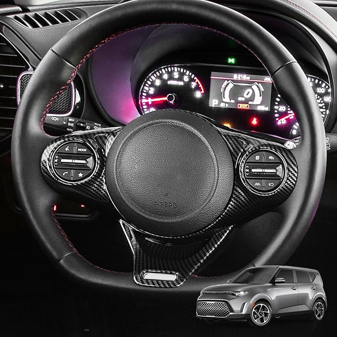 ABS Car Steering Wheel Frame Cover Steering Wheel Button Panel Frame Compatible with Kia Soul GT 2020-2025 Accessories (Carbon Fiber Style)