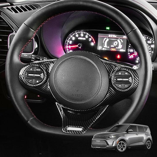 ABS Car Steering Wheel Frame Cover Steering Wheel Button Panel Frame Compatible with Kia Soul GT 2020-2025 Accessories (Carbon Fiber Style)