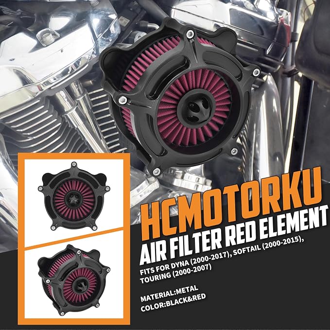 Air Cleaner Filter Aluminum Fit for Harley Touring Road King Street Glide Softail Sportster Dyna (Black Housing Red Element, B For Touring 00-07,Softail 00-15,Dyna 00-17)