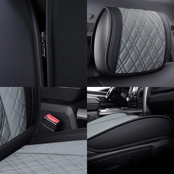 YIERTAI Car Seat Covers for Dodge Ram Fit 2009-2026 1500 2010-2026 2500 3500 Classic Bighorn Longhorn Laramie Tradesman Truck Gray Front