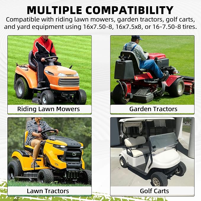 AR-PRO (2-Pack) 16x7.50-8 Tires, 4PR Tubeless Tires Compatible with Riding Lawn Mowers, Garden Tractors, Golf Carts, and Yard Equipment