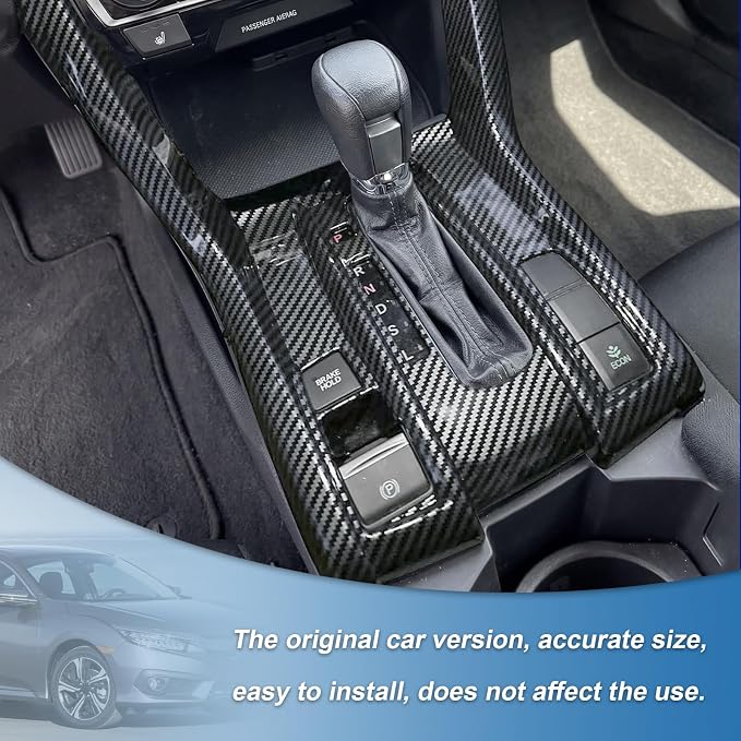 Carbon Fiber Console Center Gear Shift Panel Cover Compatible with Honda Civic 10th Gen 2016-2021
