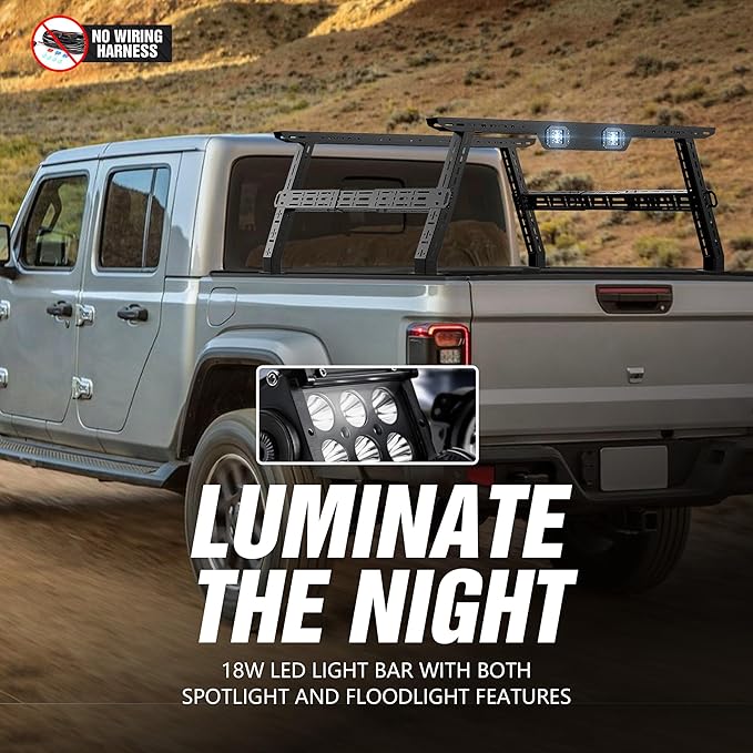 YZONA Adjustable 16-24.8" High Truck Cargo Rack Bed Racks Cargo Carrier with 2 LED Lights Compatible with Silverado/Sierra/Ram/Tacoma/Tundra/Titan/Frontier/Canyon/Gladiator JT/Ford F-Series