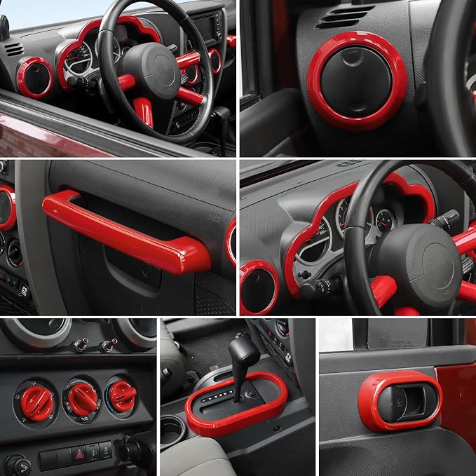 JeCar 18pcs for Jeep Wrangler Interior Trim Kits Red Interior Accessories for Jeep Wrangler JK JKU 2007-2010 Sahara Sport Rubicon