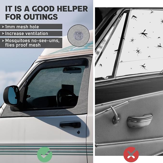 Yahenda Van Window Bug Screen 47 x 33 Inches Universal Cars Sun Protection Net Breathable Mesh Car Window Covers Car Shades for Front Windows Magnetic Suction Privacy Protection for Van SUV Cars