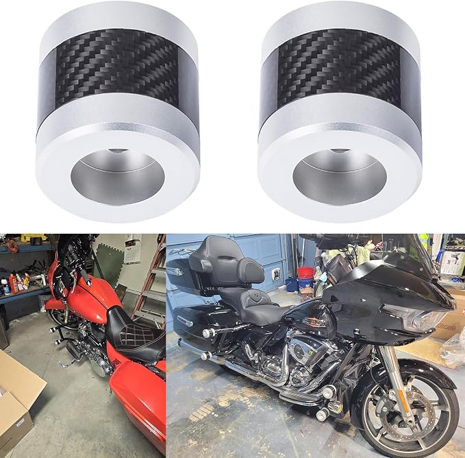 Advanblack ProTek Machined Harley Crash Bar Sliders 1.25" Decorative Wheel Rotatable End For Front Engine Guard Rear Saddlebag Guards (Silver CNC w/Carbon Inlay)