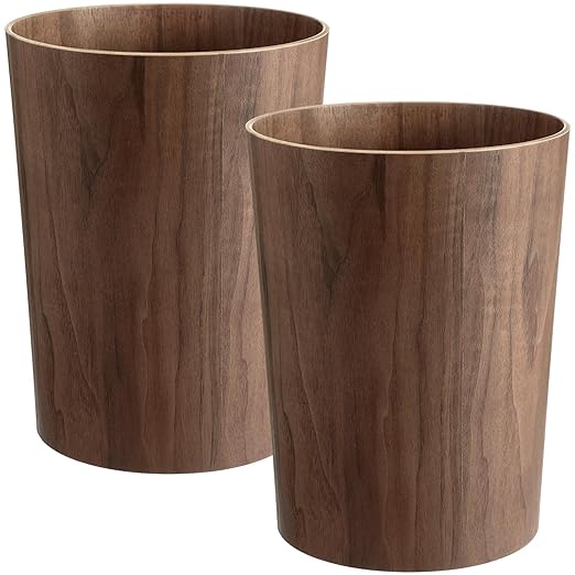 Threehoney 2 Pack 2.3 Gallons Wood Trash Can Wastebasket Natural Wood Round Wastebasket Small Trash Bin for Home, Office Under Desk, Kitchen, Bedroom, Den, Hotel,Room