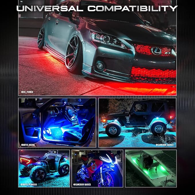 OPT7 10ft Extension Wire & Flexible Underglow Bundle Kit for Truck, with App & Remote Control, Waterproof Flexible LED Light Strips, Exterior Neon Underbody Lights