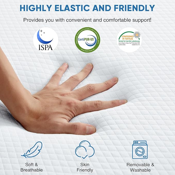 Folding Memory Foam Pads, 4" Tri-Fold Twin Topper with Washable Cover, Portable Guest Floor Bed Non-Slip for Travel Camping