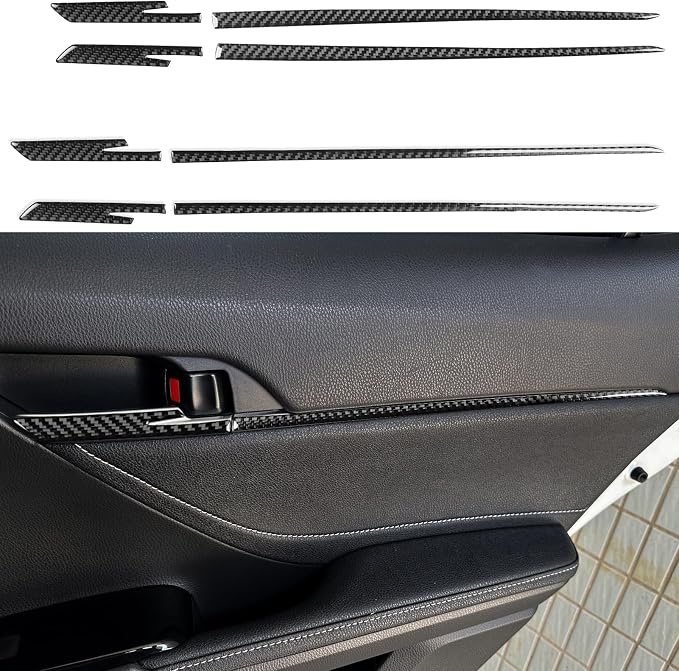 NVCNX Real Premium Carbon Fiber for Toyota Camry Accessories 2018-2024 2019 2020 2021 2022 2023 SE/LE/XSE/XLE/SE Nightshade/L/TRD Gas Hybrid Car Door Inner Panel Strip Cover Interior Trim Sticker 8PCs