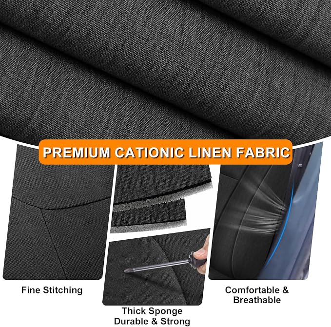 Front Seat Covers Compatible with 2004-2008 Acura TL, Heavy Duty Cationic Linen Fabric Seat Protector