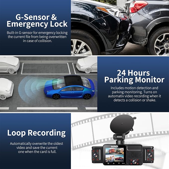 5 Channel Dash Cam 360° View 5G WiFi & APP Control, GEMEK 2K Front and Rear Inside, Left Right Dash Camera for Cars Free 64GB TF Card, G-Sensor, Night Vision, 24H Parking Mode