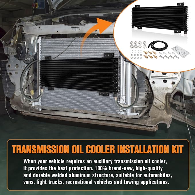 40k Transmission Oil Cooler LPD47391, Heavy Duty 40,000 GVW Max, Low Pressure Drop, Compatible with Tru-Cool,Includes Mounting Hardware-Ideal for Heavy Vehicles,40,000 GVW transmission cooler (black)