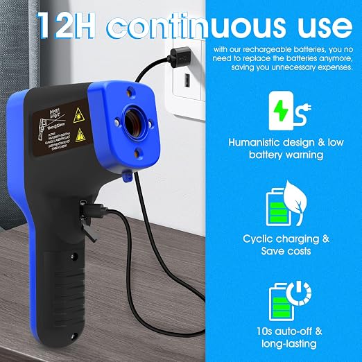 Pyrometer AI-1600APP, -58℉~2912℉ High Temp Thermometer Gun D:S=30:1 Dual Laser Industrial ir Thermometer Gun w/Touch Buttons, Rechargeable Can be Connected to Phone APP (NOT for Human Temp)