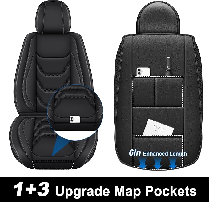 Seat Covers Compatible with 2024 2025 2026 Toyota Tacoma Double Crew Cab Waterproof Leather Seat Protectors for Trucks (2pc Front Only, Black&Grey)