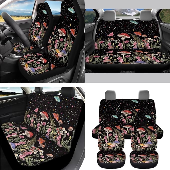 AFPANQZ Mushroom Car Accessories Auto Seat Cover Protection with Steering Wheel Cover/Gear Shift Knob Cover/Car Handbrake Cover/Seat Belt Shoulder Pads/Cup Holder Universal 11 Piece