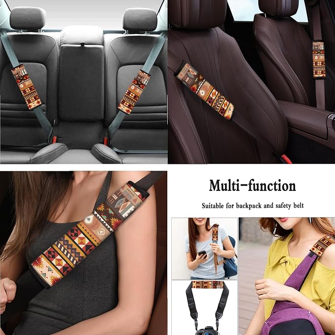 Western Seat Covers Full Set with Aztec Tribal Steering Wheel Cover, Shoulder Pads, Aztec Seat Covers Car Accessories Universal Fit for Most Cars, Brown