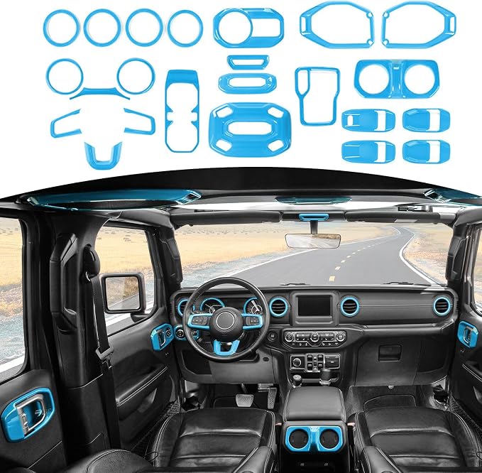 RT-TCZ for Wrangler JL Interior Trim Kit Compatible with Jeep Wrangler JL JLU Gladiator JT 2018-2023 Baby Blue Interior Accessories 23pcs