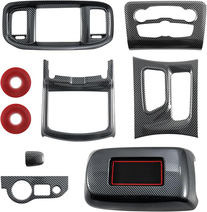 7PCS Carbon Fiber Interior Cover Kit Compatible with 2015-2023 Dodge Charger, Gear Shift Panel Cover Cup Holder Cover AC Air Vent Cover Headlight Switch Panel Cover