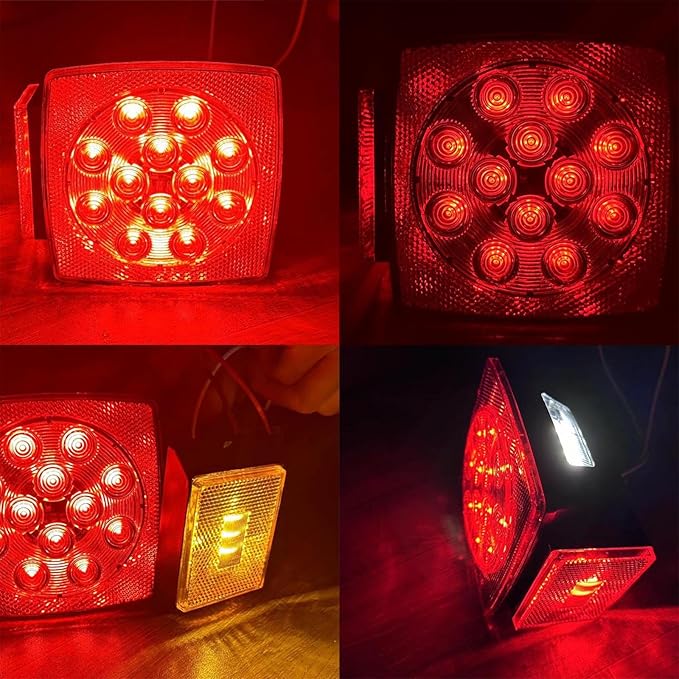 fouwick LED trailer lights Kit, 12V Submersible Tail Marker Lights Wiring Lamp Harness for Boat Car Truck RV Utility snowmobile turn signal license plate stop reverse Trailer Accessories