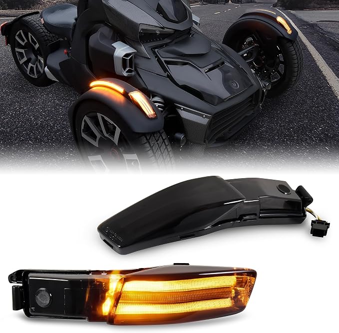 SAUTVS Front Fender LED Lights for Can Am Ryker, Smoked Black Fender Lights Wheel Lights Fender Reflectors with LED Turn Signals & Running Lights for the Can-Am Ryker 2019-2024 Accessories (2PCS)