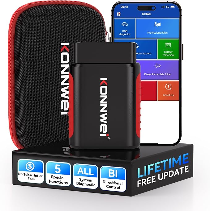 KONNWEI OBD2 Scanner Bluetooth - Full System Diagnostic Tool w/Bi-Directional Control, Oil/EPB/DPF/BMS Reset、TPMS Read for 40+ Vehicles, No Subscription, Lifetime iOS Android App, Storage Box Included