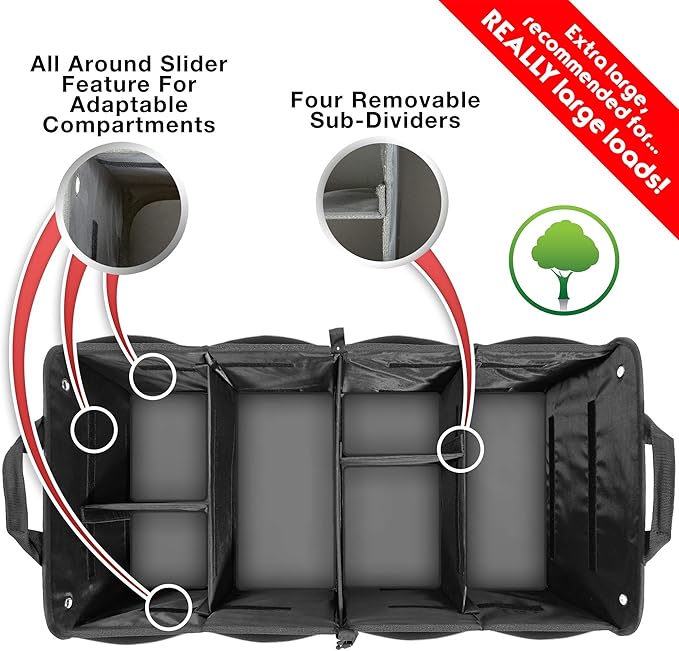 TRUNKCRATEPRO Save 15 per cent off bundle of 2 collapsible portable multi compartments trunk organizer (1 XL Black and 1 regular red organizer)