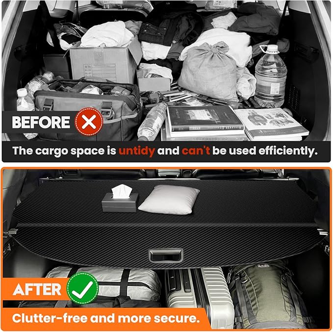 Powerty Cargo Cover for 2019-2024 2025 Cadillac XT6 Trunk Cover Retractable Trunk Shielding Shade XT6 Accessories Cargo Luggage Cover Black