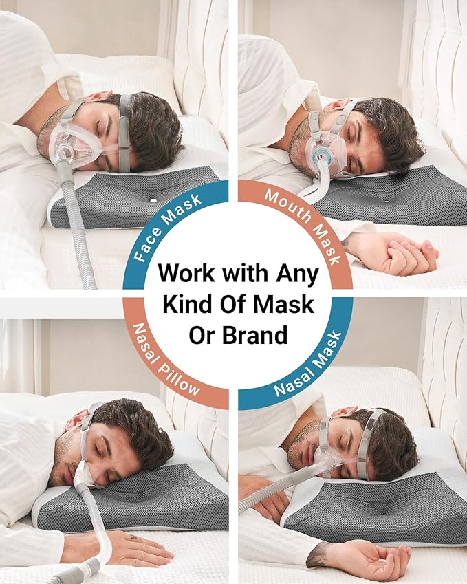 Elviros CPAP Pillow for Side Sleeping, HSA/FSA Sleep Apnea Memory Foam Pillow for All CPAP Masks Users to Reduce Air Leaks & Masks Pressure, Adjustable Height with Cooling Breathable Cover