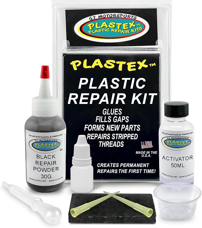 Plastex Plastic Repair Kit - Easily Glue, Repair or Remake Broken Plastic, Fiberglass, Wood & More!. (Standard Black Kit)