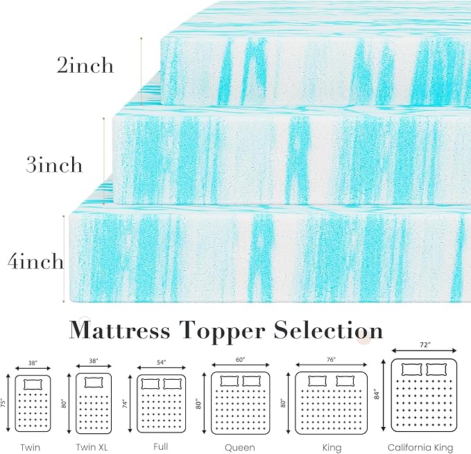 OLIXIS 3 Inch Full Size Gel Infused Memory Foam Mattress Topper, a Soft Breathable Cooling Bed Pad, a Comfortable Bed Mattress Overlay for Bedroom, RV, Camper and Sleeper Sofa, CertiPUR-US Certified