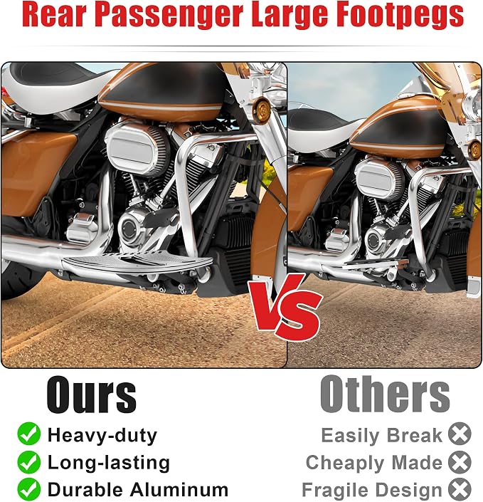 Goldfire Large Floorboards Driver Footpegs Front Rider Foot Rest Pedal Bat Shape Motorcycle Accessories Fit for Harley 2012-2016 FLD, 1986-2017 FL Softail, 1986+ Touring and 2008+ Trike Models, Chrome