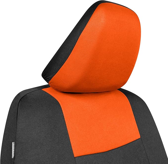 BDK PolyPro Car Seat Covers Full Set in Orange on Black, Front and Rear Split Bench Seat Covers for Cars, Easy to Install Car Seats Cover Set and Accessories for Auto Trucks Van SUV - Orange