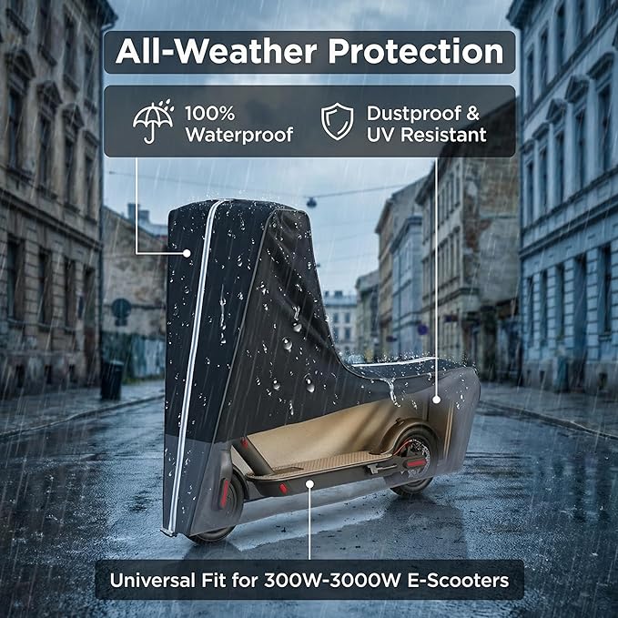 Durable Electric Scooter Cover Waterproof Outdoor Model, Fits 300W to 2000W Scooters Universal Weatherproof Dustproof Storage Cover with Drawstring (Black & Gray, Dimensions: 54“L x 28”W x 52"H)