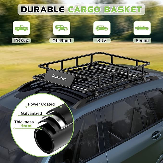 Roof Rack Basket 51" x 36" Heavy Duty Roof Cargo Basket 300 lbs Capacity Steel Roof Basket Vehicle Cargo Rack Luggage Holder Rack for SUV Truck Car Travel Camping Storage