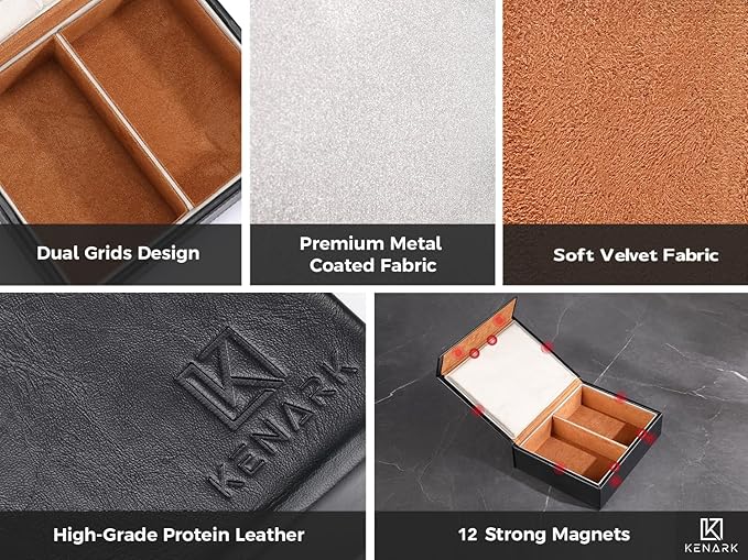 KK7 PLUS-BK Faraday Key Fob Protector Box with 2 Slots, RFID Signal Blocking Shielding Box for Car Keys, Anti-Theft Vintage Faraday Cage with High-Grade Protein Leather, Black - Size: XL