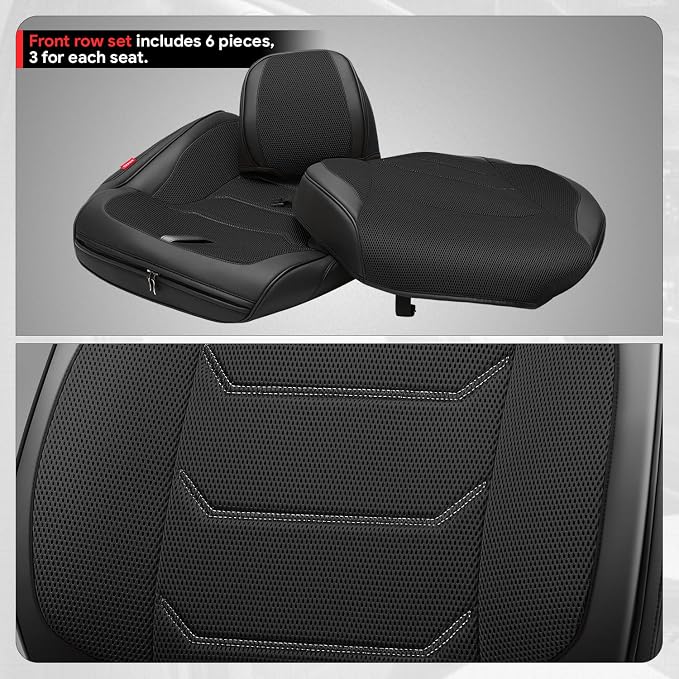 Sport Series Leatherette Front Row Set Seat Covers Universal for Cars Trucks SUV, Black, CA-SC-Sport-F-BK